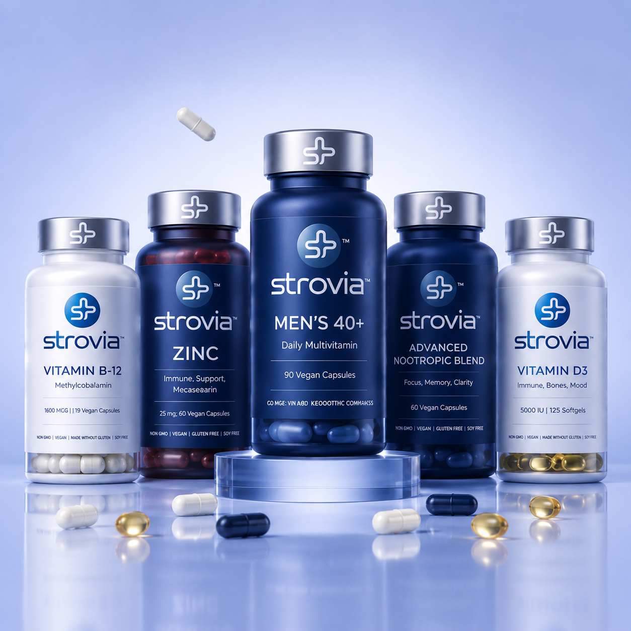 The full range of Strovia daily supplements